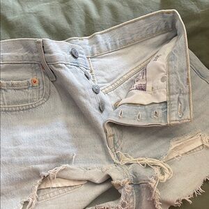 Levi's Light Blue Distressed 501 Denim Shorts